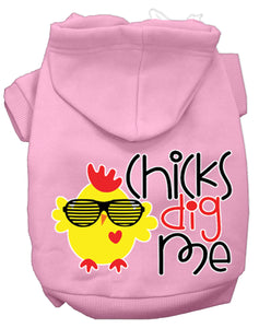 Chicks Dig Me Screen Print Dog Hoodie Light Pink L