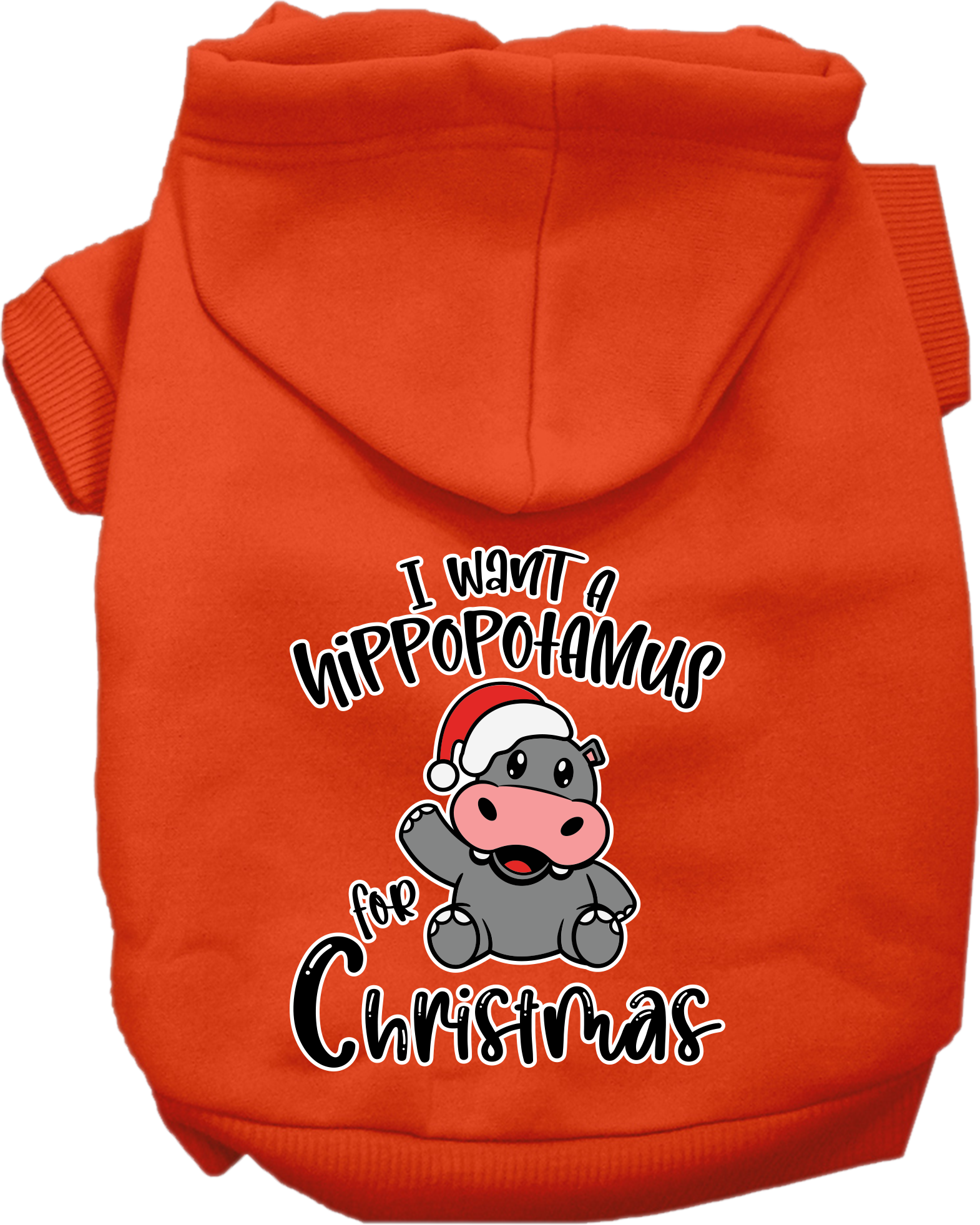 Hippo For Christmas Screen Print Dog Hoodie Orange Size Sm