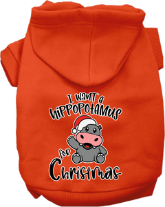 Hippo For Christmas Screen Print Dog Hoodie Orange Size Sm