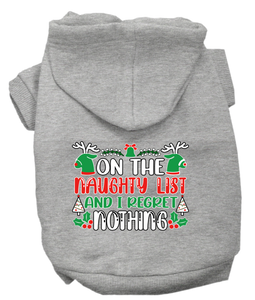 I Regret Nothing Screen Print Dog Hoodie Grey Size Md