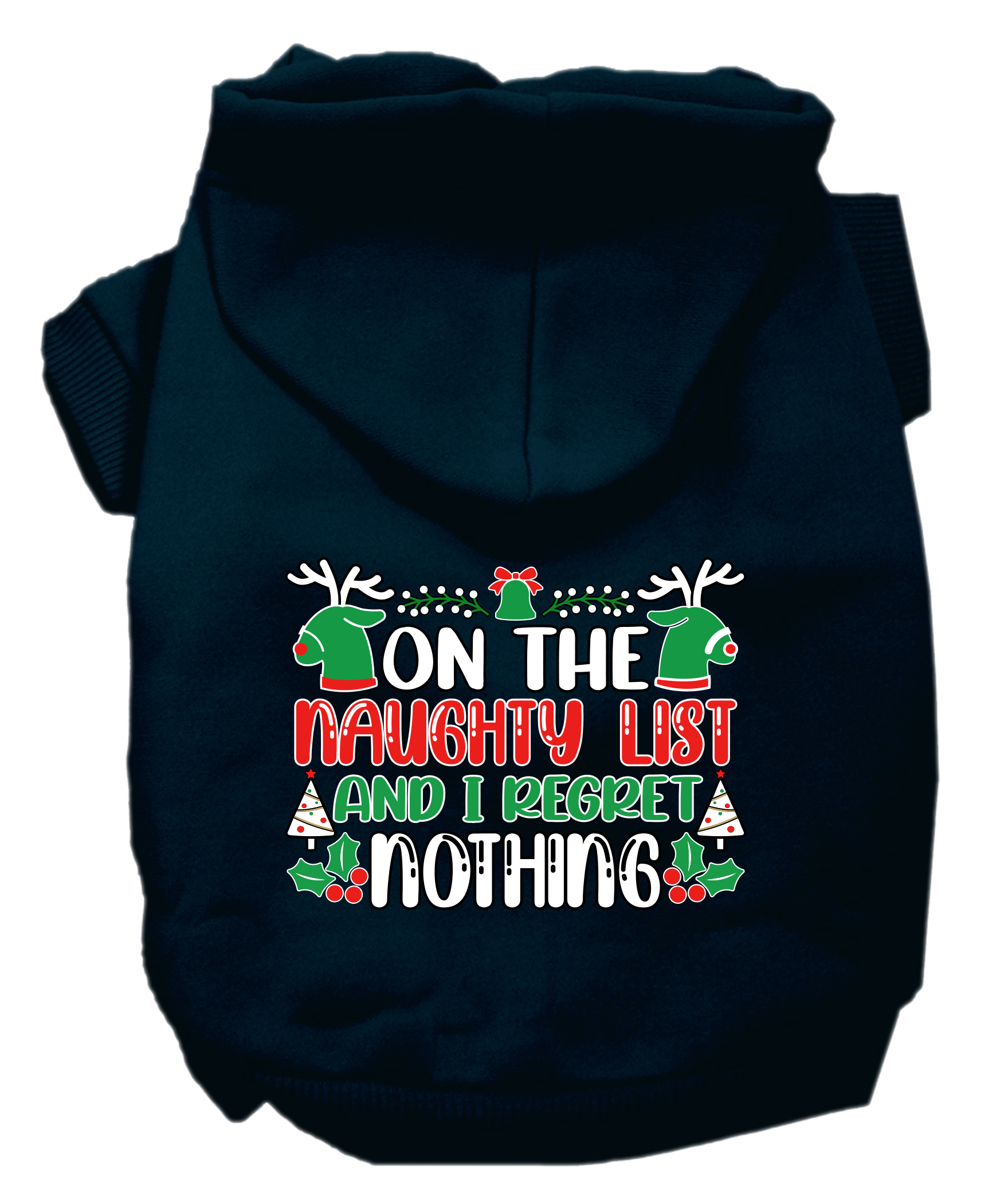 I Regret Nothing Screen Print Dog Hoodie Navy Blue Size Md