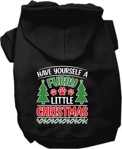 Furry Little Christmas Screen Print Dog Hoodie Black Size 5x