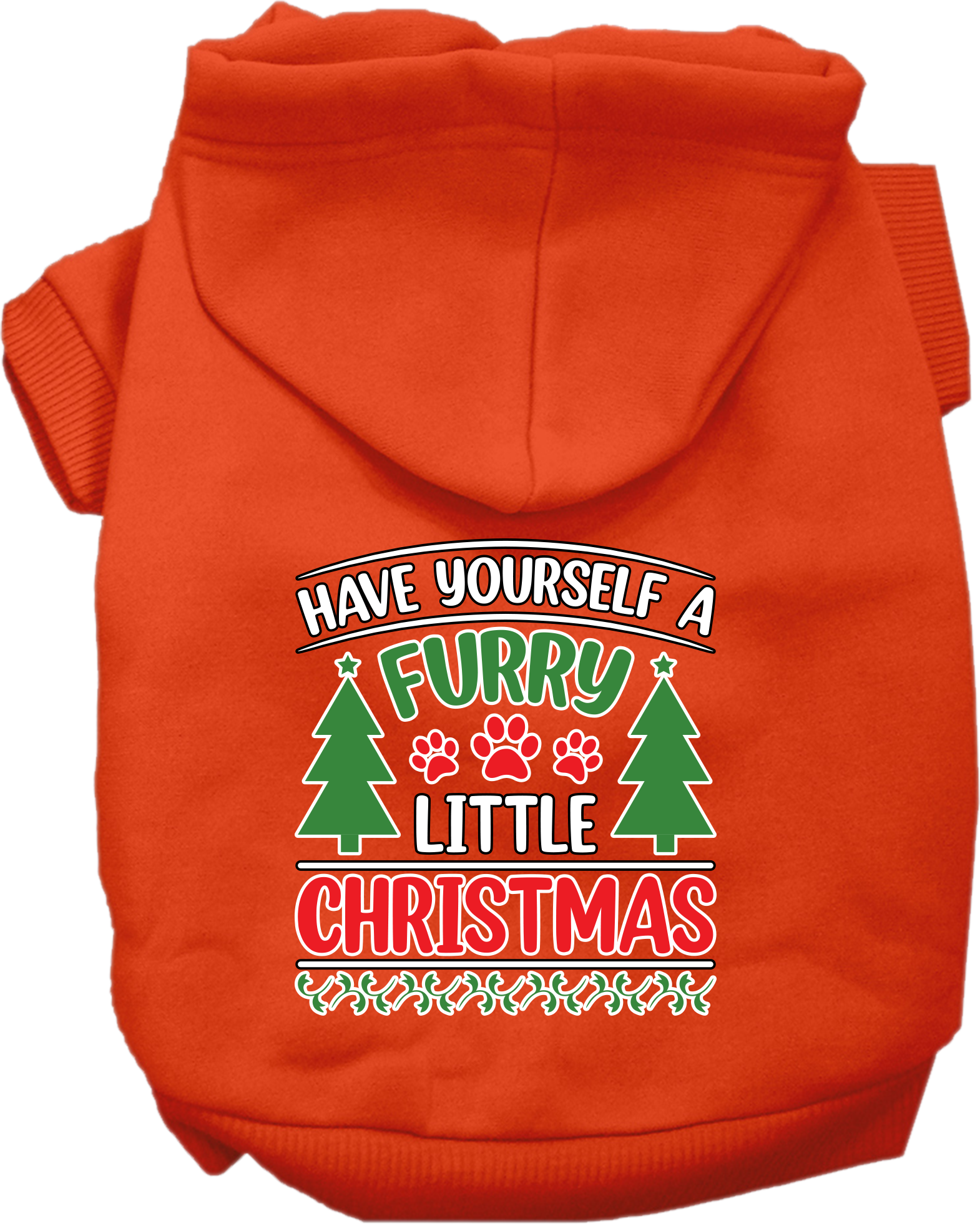 Furry Little Christmas Screen Print Dog Hoodie Orange Size 5x