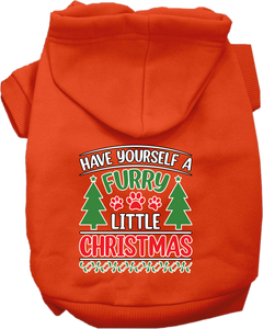 Furry Little Christmas Screen Print Dog Hoodie Orange Size 5x