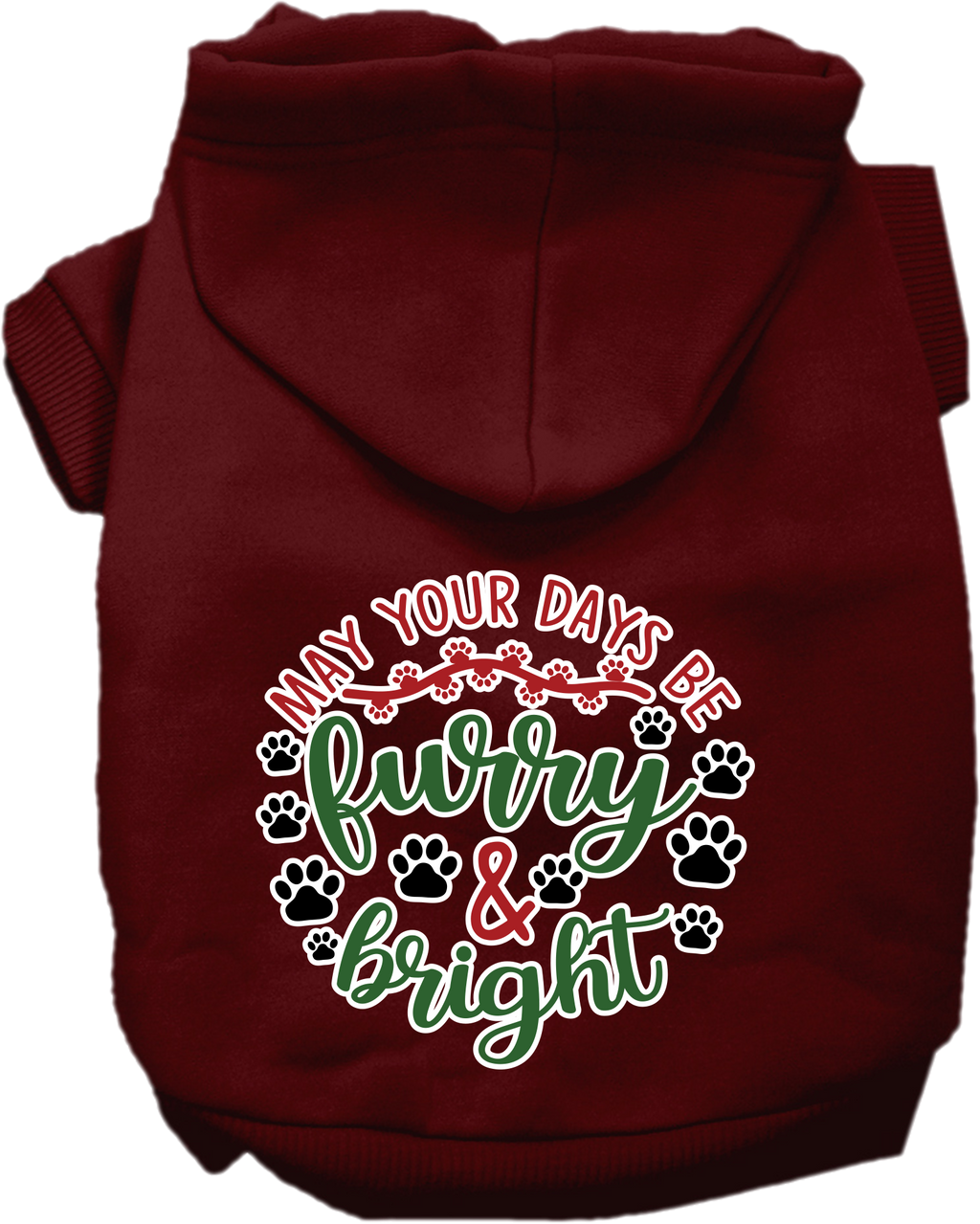 Furry And Bright Screen Print Dog Hoodie Maroon Size Md