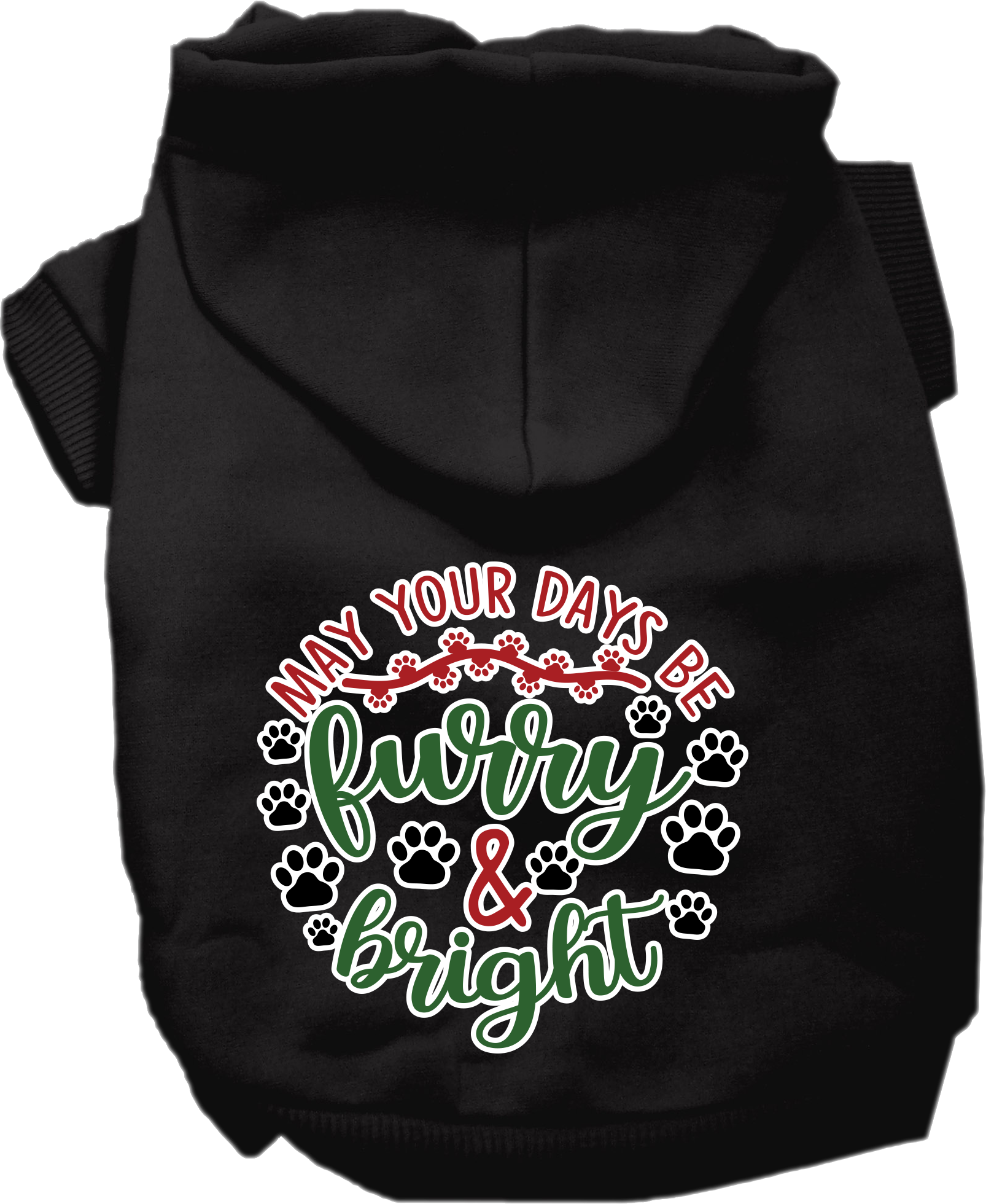 Furry And Bright Screen Print Dog Hoodie Black Size Sm