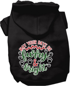 Furry And Bright Screen Print Dog Hoodie Black Size Sm