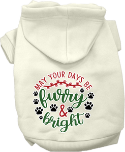 Furry And Bright Screen Print Dog Hoodie Cream Size Sm