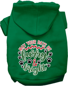 Furry And Bright Screen Print Dog Hoodie Emerald Green Size Sm