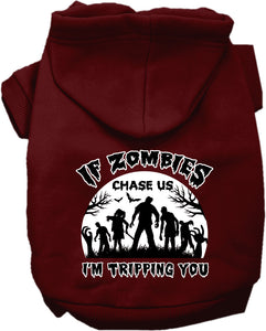 If Zombies Chase Us Screen Print Dog Hoodie Maroon Size 5x