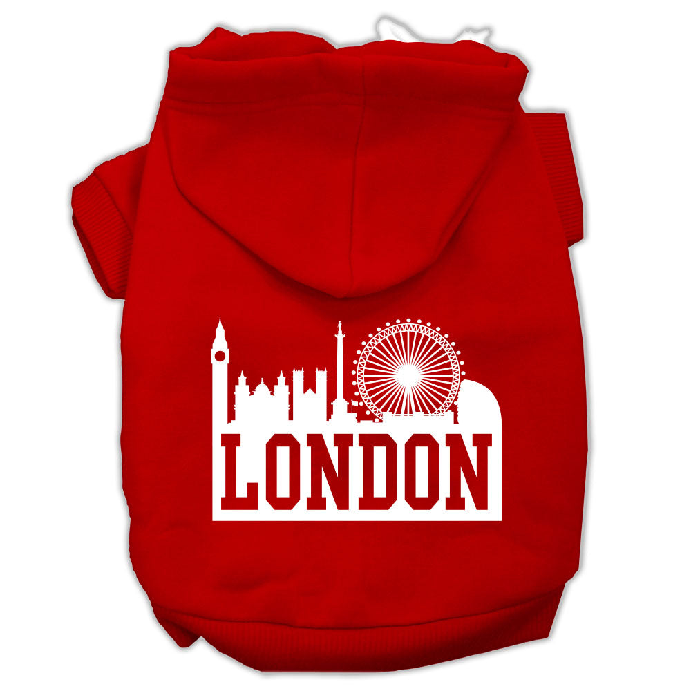 London Skyline Screen Print Pet Hoodies Red Size Med