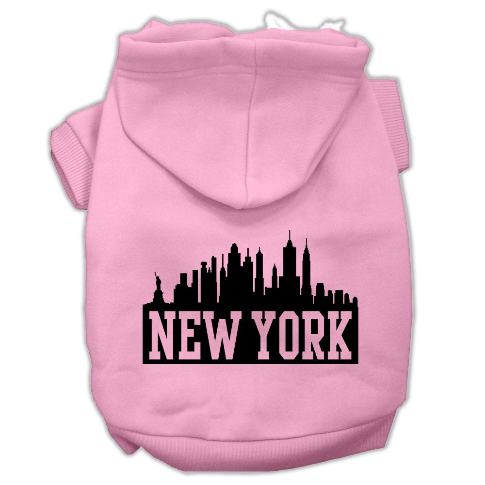 New York Skyline Screen Print Pet Hoodies Light Pink Size Lg