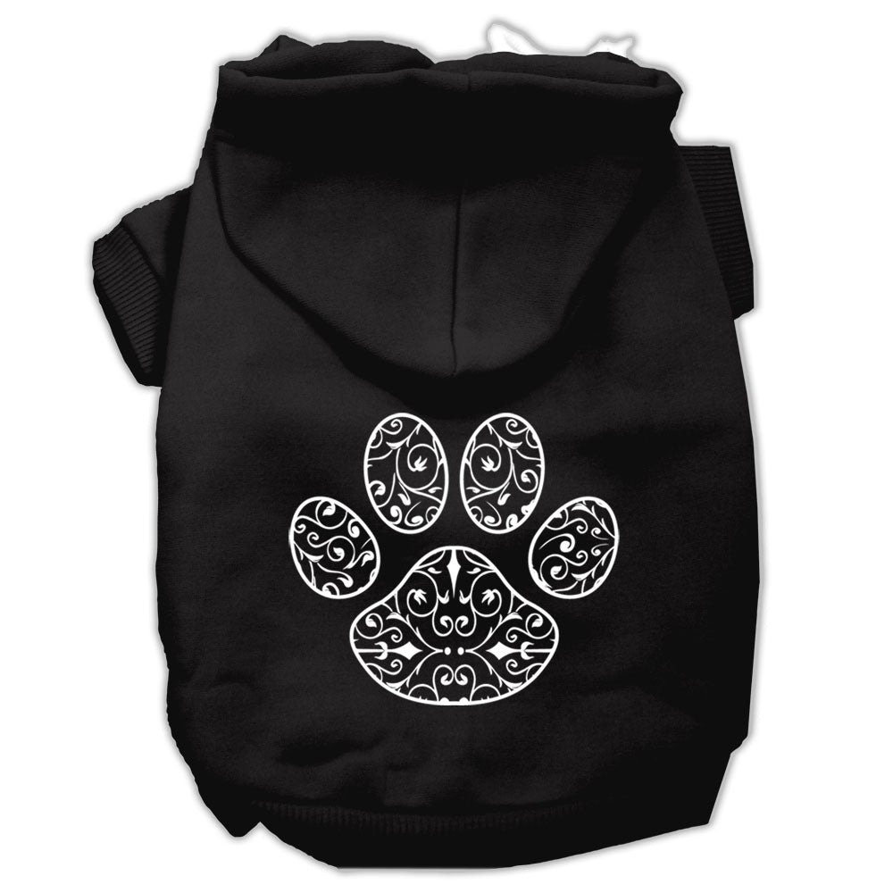 Henna Paw Screen Print Pet Hoodies Black Size Sm