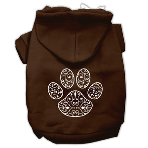 Henna Paw Screen Print Pet Hoodies Brown Size Sm