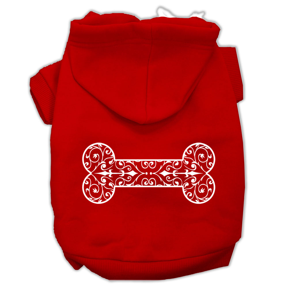 Henna Bone Screen Print Pet Hoodies Red Size Med