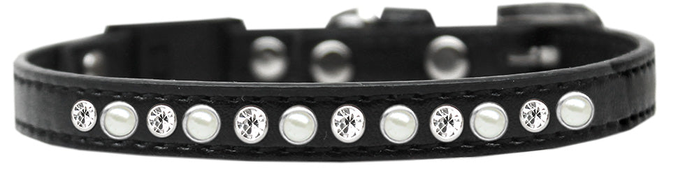 Pearl And Clear Jewel Breakaway Cat Collar Black Size 14