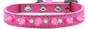 Crystal And Bright Pink Spikes Dog Collar Bright Pink Size 10