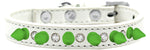 Crystal And Neon Green Spikes Dog Collar White Size 10