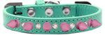 Crystal And Light Pink Spikes Dog Collar Aqua Size 12