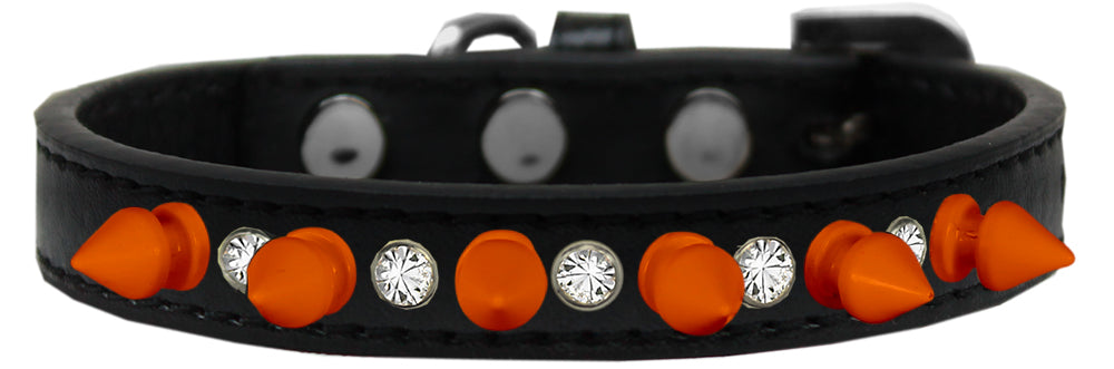 Crystal And Neon Orange Spikes Dog Collar Black Size 10