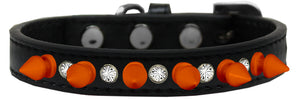 Crystal And Neon Orange Spikes Dog Collar Black Size 12