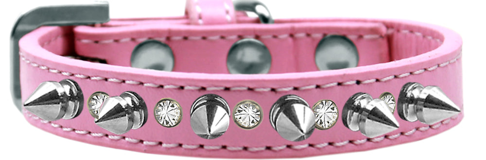 Crystal And Silver Spikes Dog Collar Light Pink Size 10