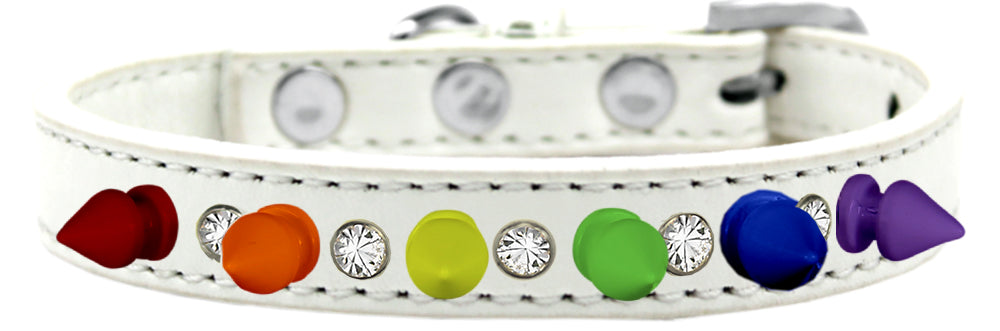 Crystal With Rainbow Spikes Dog Collar White Size 10