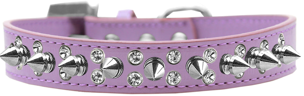 Double Crystal And Silver Spikes Dog Collar Lavender Size 20