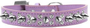 Double Crystal And Silver Spikes Dog Collar Lavender Size 20