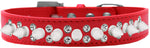 Double Crystal And White Spikes Dog Collar Red Size 20