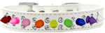 Double Crystal With Rainbow Spikes Dog Collar White Size 20