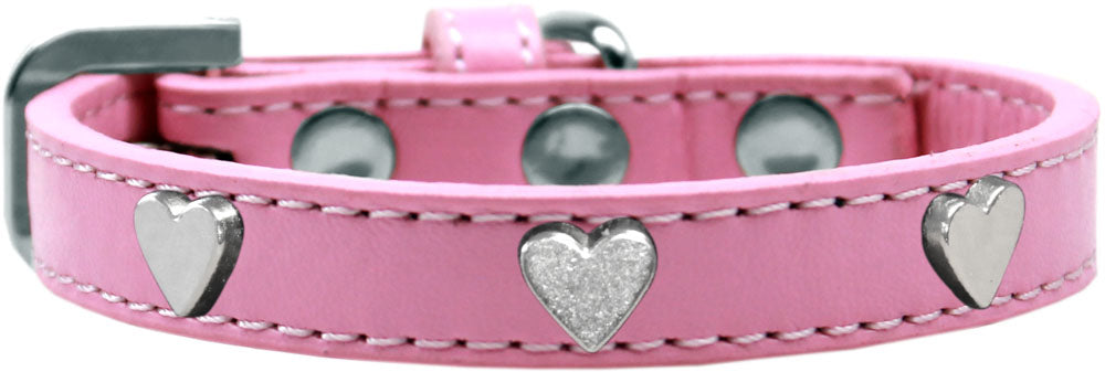 Silver Heart Widget Dog Collar Light Pink Size 14
