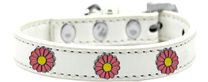 Pink Daisy Widget Dog Collar White Size 10