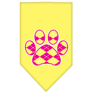 Argyle Paw Pink Screen Print Bandana Yellow Small