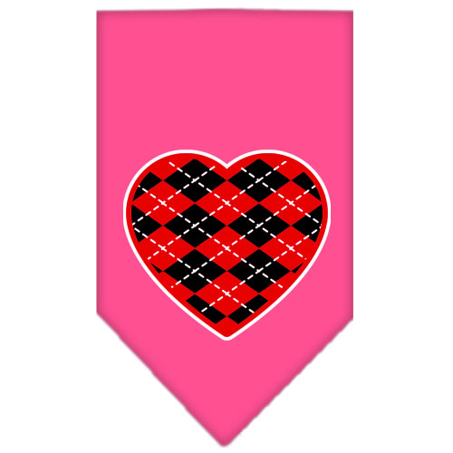 Argyle Heart Red Screen Print Bandana Bright Pink Small