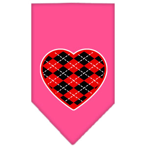 Argyle Heart Red Screen Print Bandana Bright Pink Small