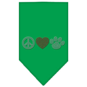 Peace Love Paw Rhinestone Bandana Emerald Green Large