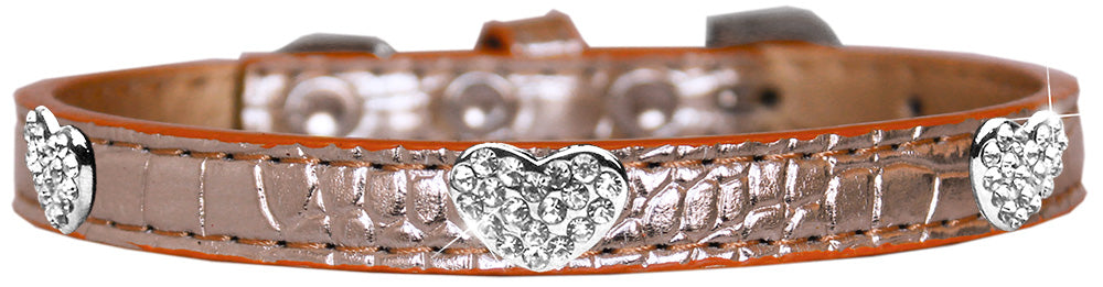 Croc Crystal Heart Dog Collar Copper Size 10