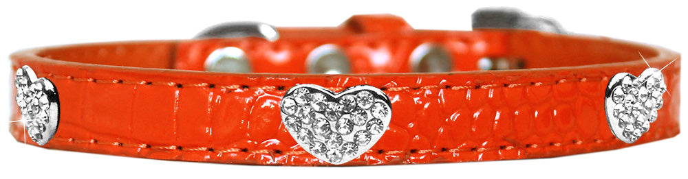 Croc Crystal Heart Dog Collar Orange Size 20