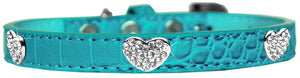 Croc Crystal Heart Dog Collar Turquoise Size 10