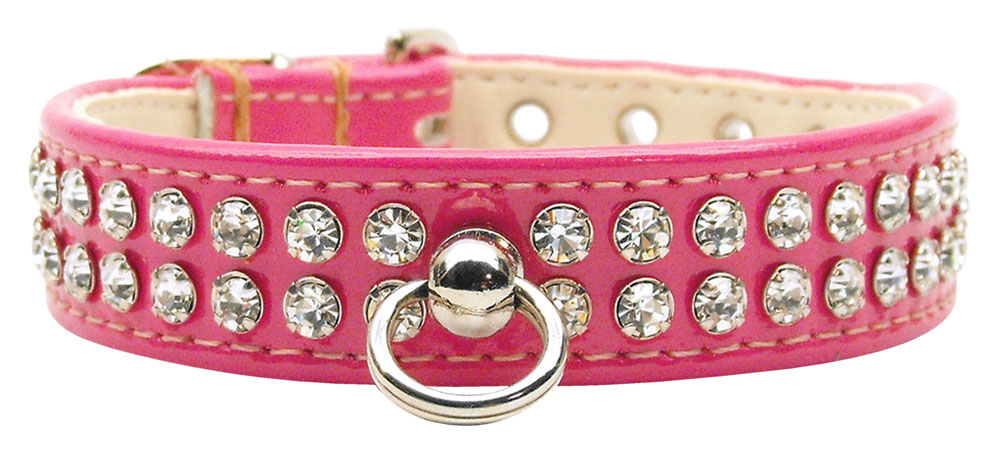 Glistening Patent Faux Leather Crystal Collar  #72 Bright Pink 12