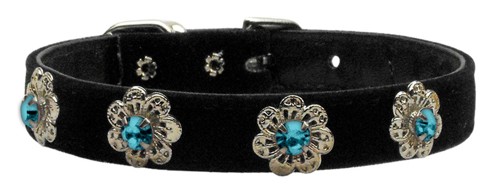 Pasadena Crystal Flower Velvet Pet Collar Aqua 10