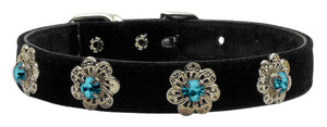 Pasadena Crystal Flower Velvet Pet Collar Aqua 10