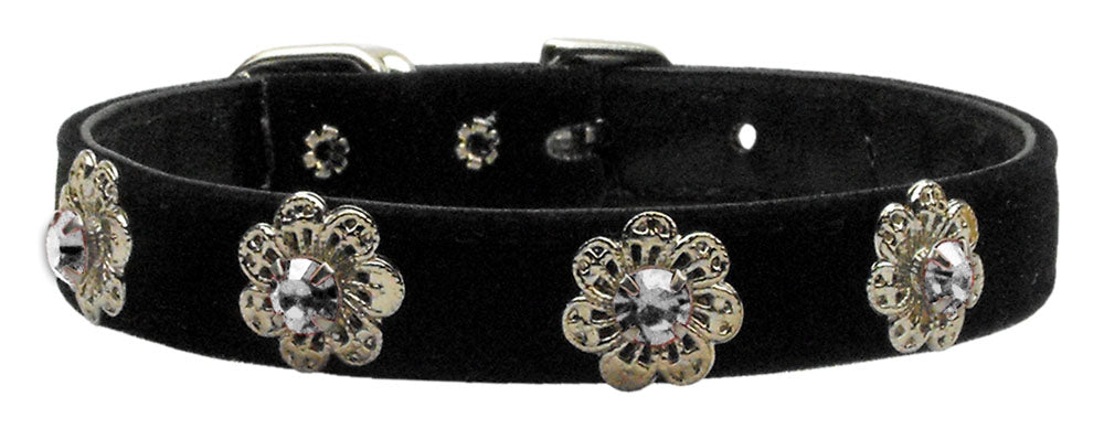 Pasadena Crystal Flower Velvet Pet Collar Clear Crystal 10