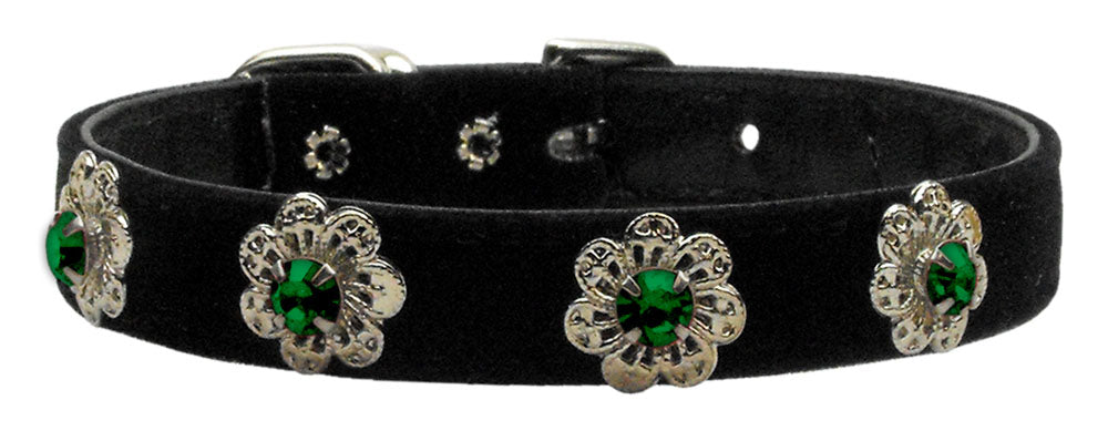 Pasadena Crystal Flower Velvet Pet Collar Emerald 10