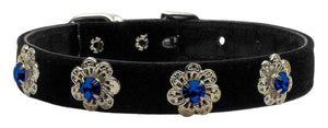 Pasadena Crystal Flower Velvet Pet Collar Sapphire 12