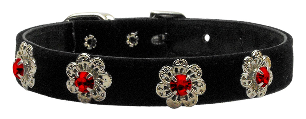 Pasadena Crystal Flower Velvet Pet Collar Ruby 14