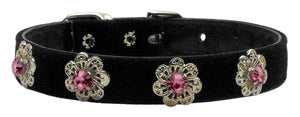 Pasadena Crystal Flower Velvet Pet Collar Rose 14