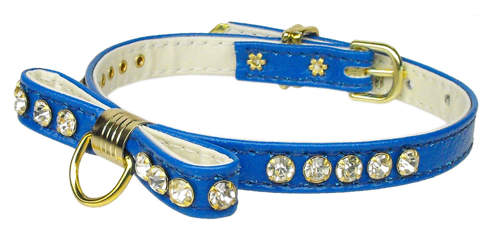 Crystal Bow Glamour Pet Collar - "Clear Crystal Jewelry Set" Blue 8