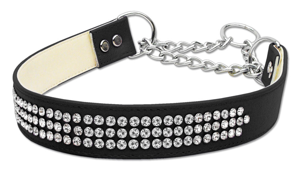 Martingale 3 Row Crystal Collar Black Medium